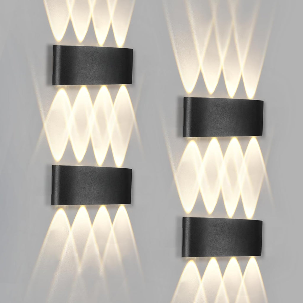 LED Wandleuchte Innen Wandlampe - 4ER Aussenlampe Wand Schwarz 7W Up and Down Leuchten Aussen IP65 Wasserdicht Außenlampe 3000K Warmweiß Aussenleuchten Hauswand für Garten Treppenhaus