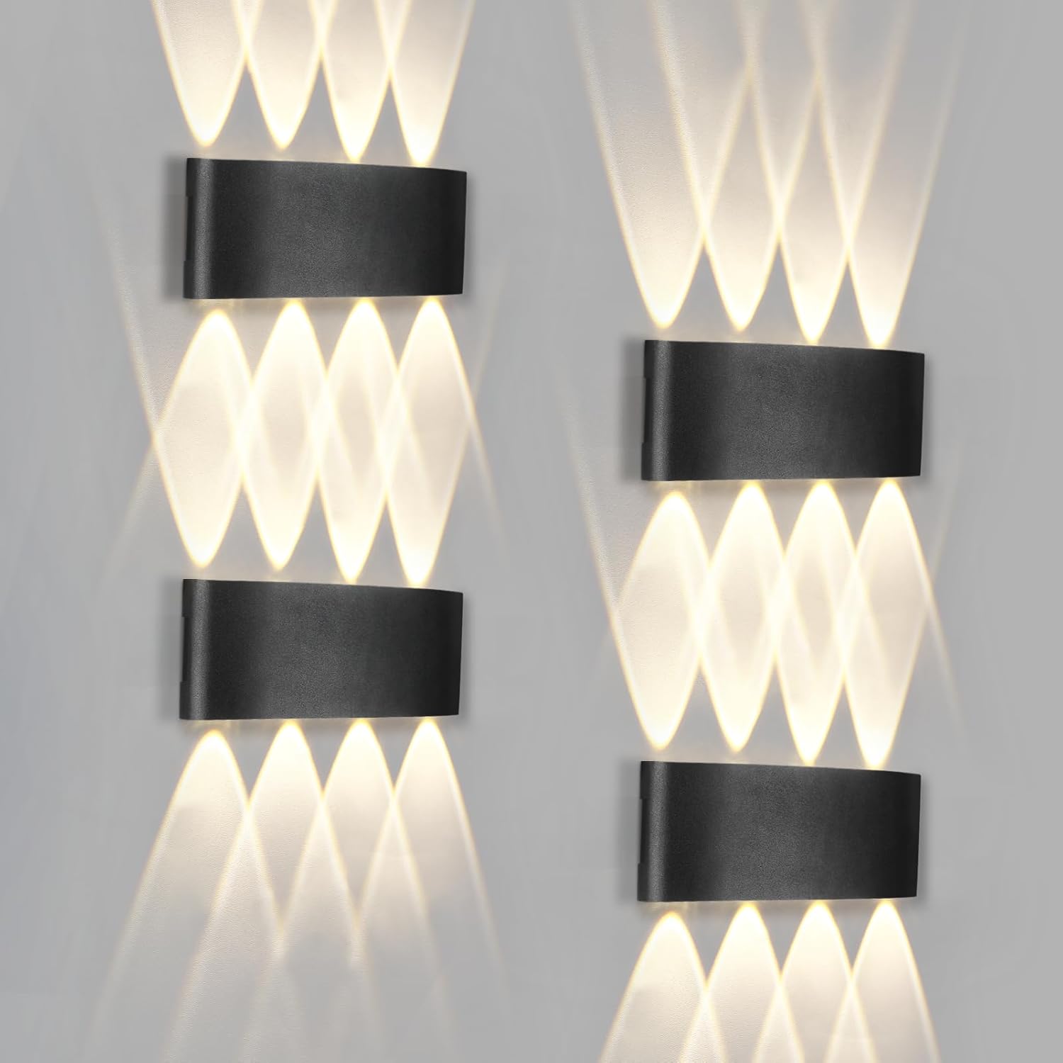 LED Wandleuchte Innen Wandlampe - 4ER Aussenlampe Wand Schwarz 7W Up and Down Leuchten Aussen IP65 Wasserdicht Außenlampe 3000K Warmweiß Aussenleuchten Hauswand für Garten Treppenhaus