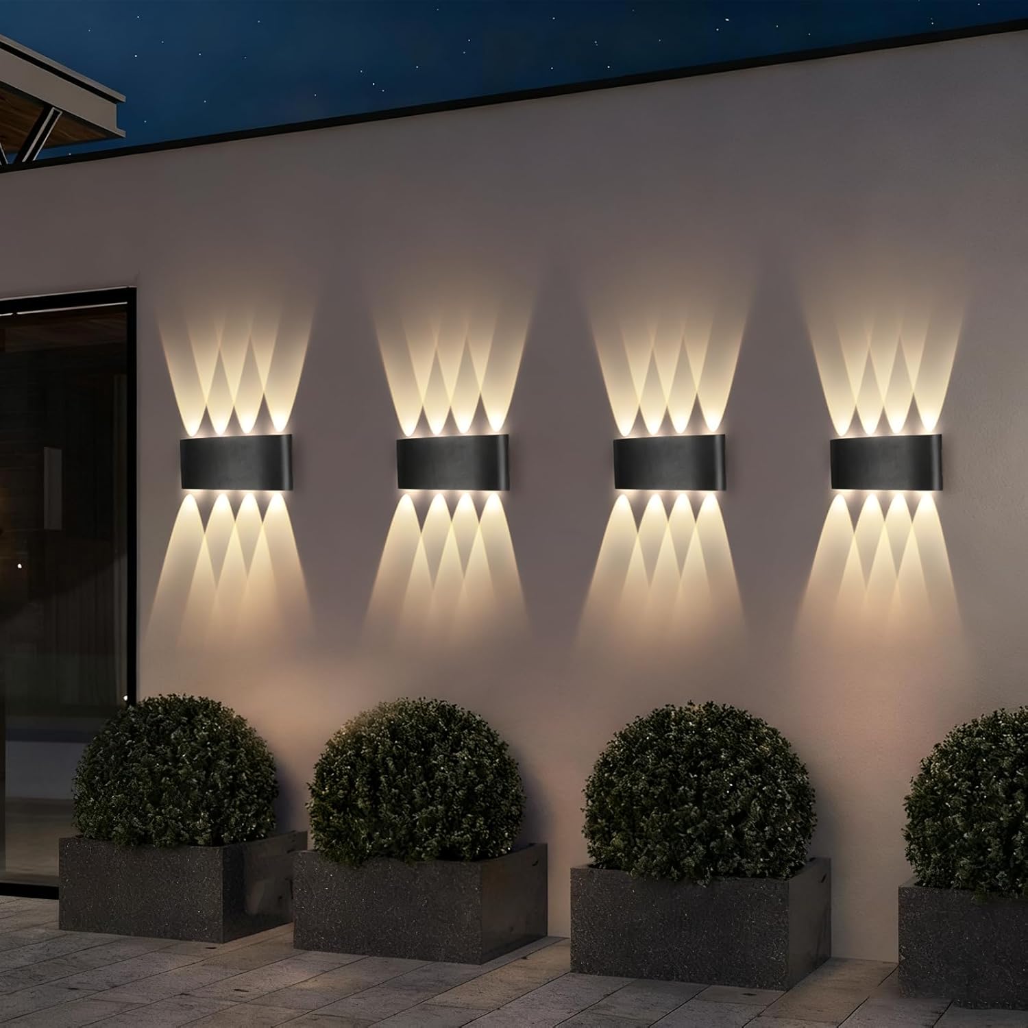 LED Wandleuchte Innen Wandlampe - 4ER Aussenlampe Wand Schwarz 7W Up and Down Leuchten Aussen IP65 Wasserdicht Außenlampe 3000K Warmweiß Aussenleuchten Hauswand für Garten Treppenhaus