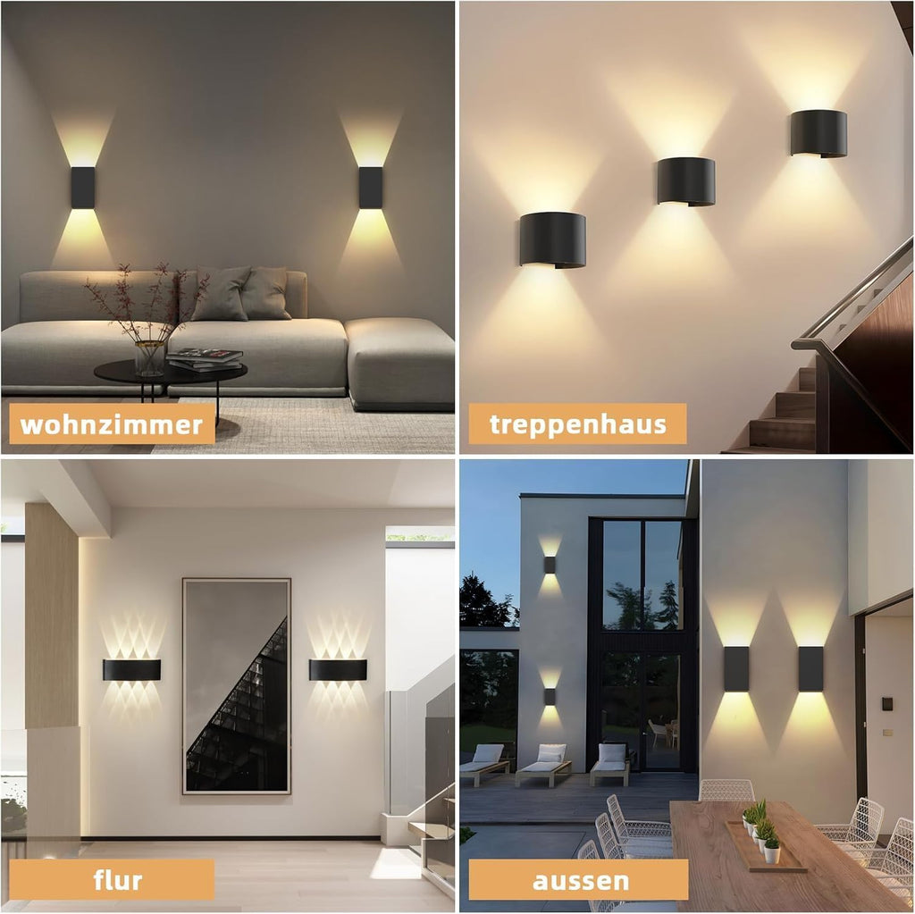 LED Wandleuchte Innen Wandlampe - Wandbeleuchtung Aussen Schwarz Aussenlampe 5W Außenlampe Up Down Wandstrahler IP65 Außenwandleuchte 3000K Warmweiß für Hauswand Treppenhaus Garten Flur
