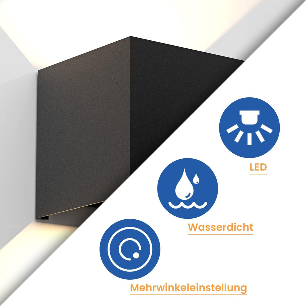 LED Wandleuchte Innen Wandlampe - Aussenlampe Schwarz Wandbeleuchtung Aussen 5W Außenlampe Up Down Wandstrahler IP65 Außenleuchte 3000K Warmweiß für Hauswand Treppenhaus Flur Garten