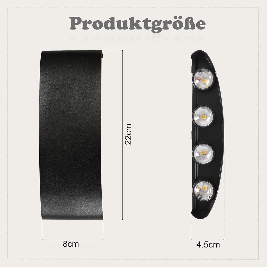 LED Wandleuchte Innen Wandlampe - 4ER Aussenlampe Wand Schwarz 7W Up and Down Leuchten Aussen IP65 Wasserdicht Außenlampe 3000K Warmweiß Aussenleuchten Hauswand für Garten Treppenhaus
