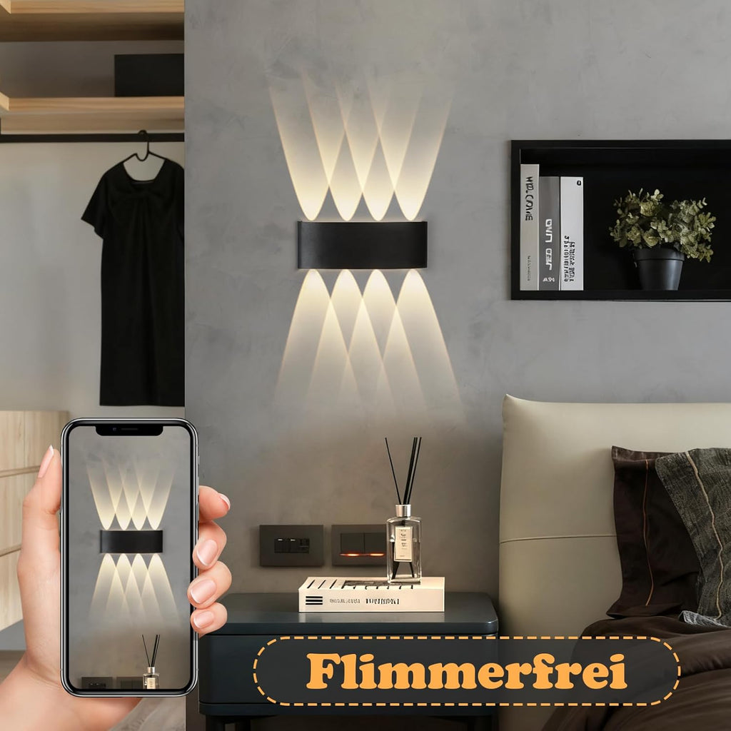 LED Wandleuchte Innen Wandlampe - 4ER Aussenlampe Wand Schwarz 7W Up and Down Leuchten Aussen IP65 Wasserdicht Außenlampe 3000K Warmweiß Aussenleuchten Hauswand für Garten Treppenhaus