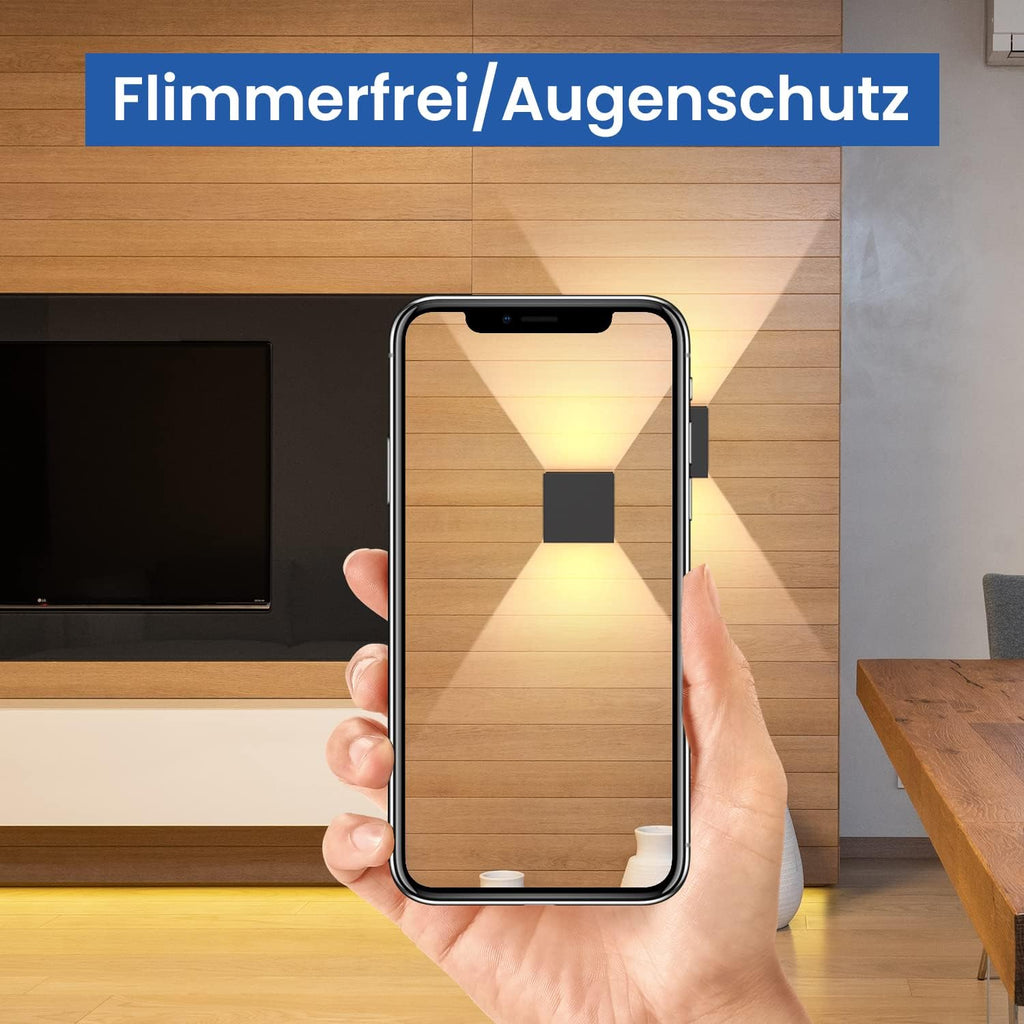LED Wandleuchte Innen Wandlampe - Aussenlampe Schwarz Wandbeleuchtung Aussen 5W Außenlampe Up Down Wandstrahler IP65 Außenleuchte 3000K Warmweiß für Hauswand Treppenhaus Flur Garten