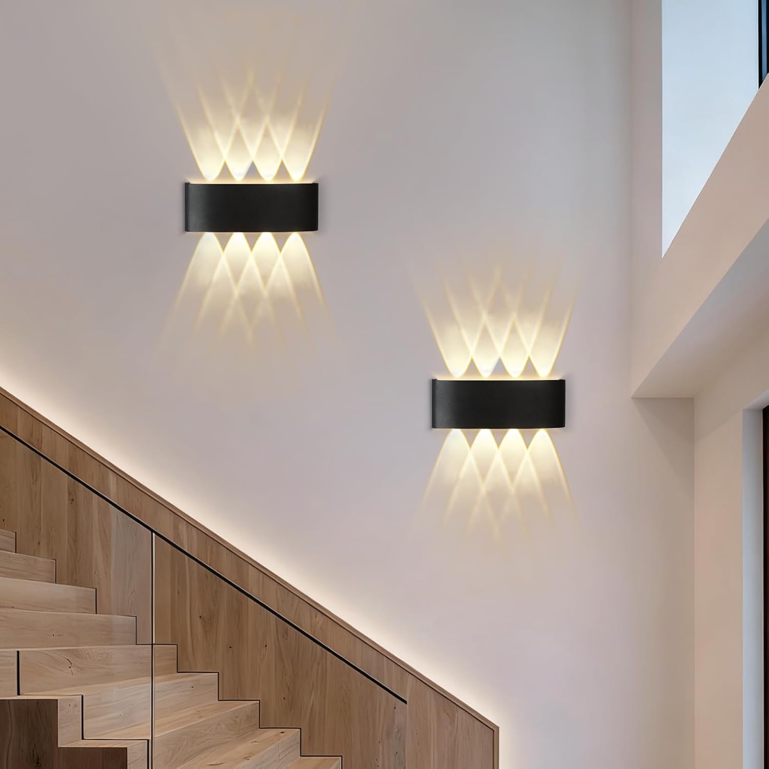 LED Wandleuchte Innen Wandlampe - 4ER Aussenlampe Wand Schwarz 7W Up and Down Leuchten Aussen IP65 Wasserdicht Außenlampe 3000K Warmweiß Aussenleuchten Hauswand für Garten Treppenhaus