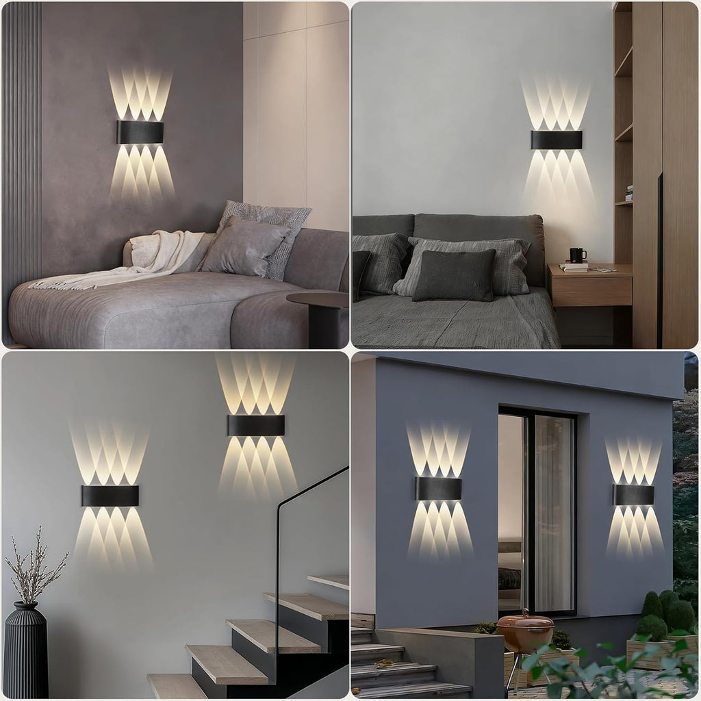LED Wandleuchte Innen Wandlampe - 4ER Aussenlampe Wand Schwarz 7W Up and Down Leuchten Aussen IP65 Wasserdicht Außenlampe 3000K Warmweiß Aussenleuchten Hauswand für Garten Treppenhaus